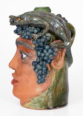 Rex Hogan Face Jug w/ Lizard and Grapes, Signed and Dated 2008